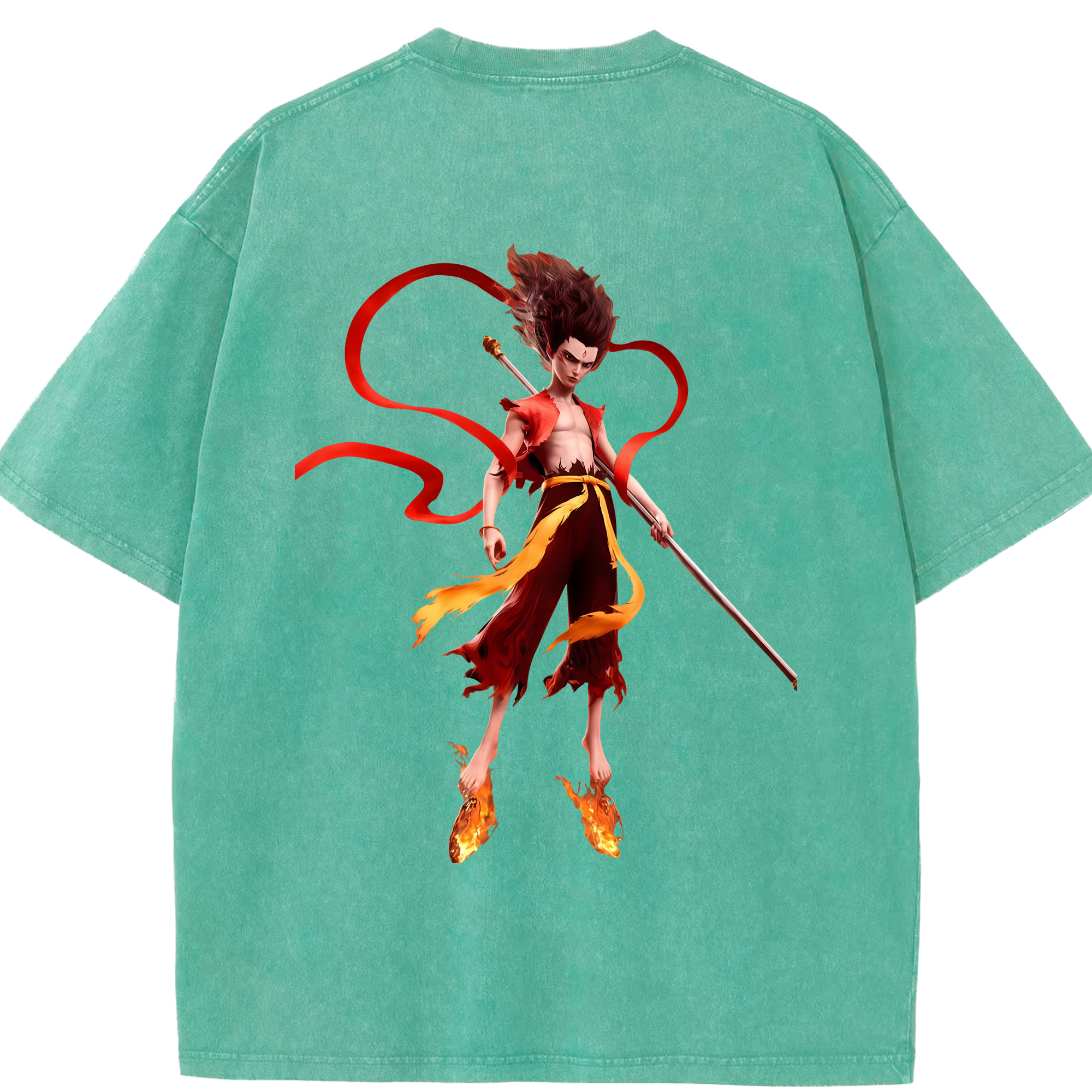 （画像用） Ne Zha 2 ナタ 魔童の大暴れ 綿100% ヴィンテージ風 半袖Tシャツ（背面プリント）